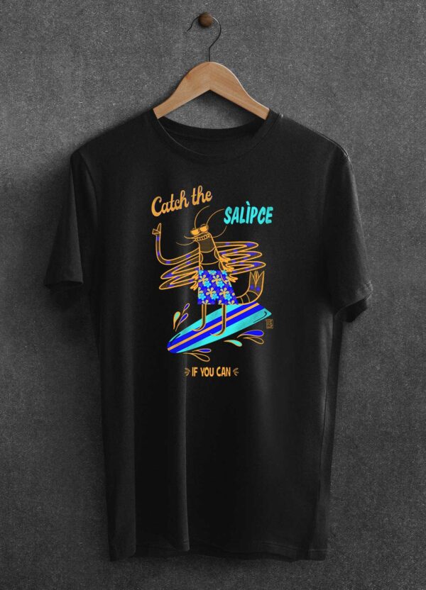Maglietta Personalizzata Illustrata "catch the salipce" bianca e nera