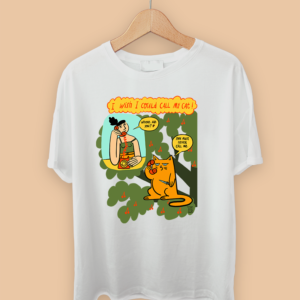 Maglietta Personalizzata Illustrata "Call my cat" bianca e nera